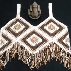 Stylish Handcrafted Crop Top (Off White & Grey)