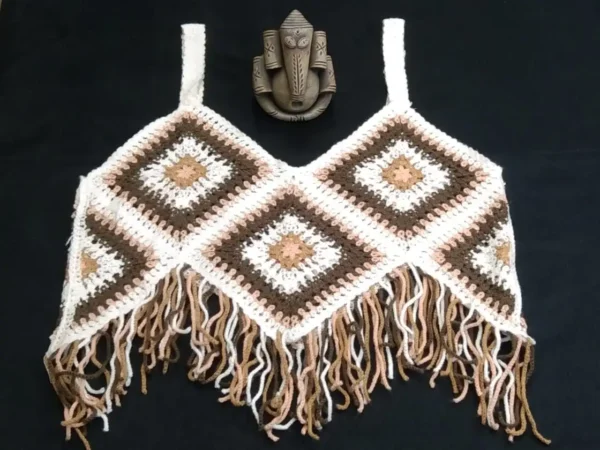 Stylish Handcrafted Crop Top (Off White & Grey)