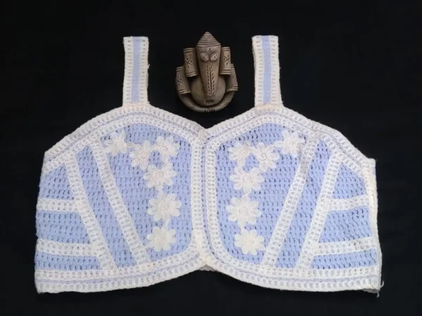 Stylish Handcrafted Crop Top (White & Blue)