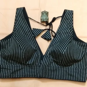 Sleevless Black Cotton Blouse With White striped Women