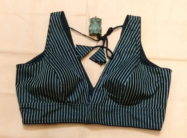 Sleevless Black Cotton Blouse With White striped Women